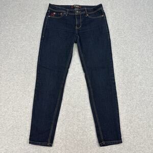 Fragile Jeans WMNS JR 11 Dark Wash Contrast Stitch Mid Rise Stretch Skinny Y2K